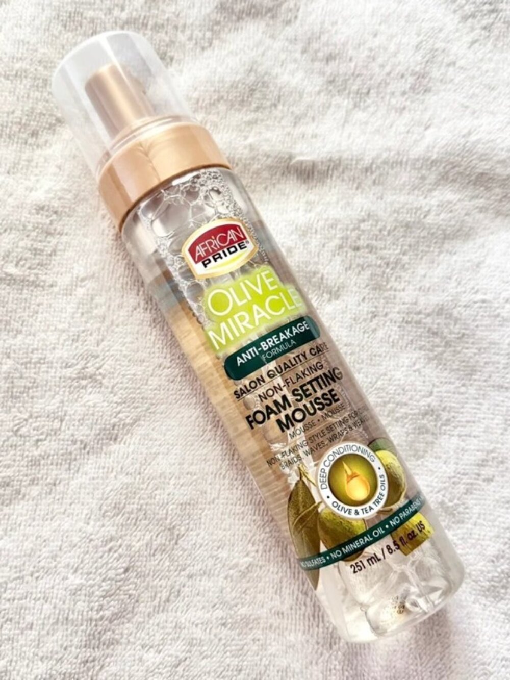 African Pride Olive Miracle Non-Flaking Foam Setting Mousse – 8.5 oz